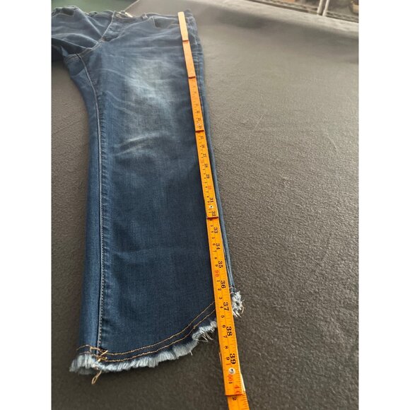 John Mark Raw Hem Crop Jeans Size 14 High Rise Stretch Blue Distressed Denim - Picture 12 of 14
